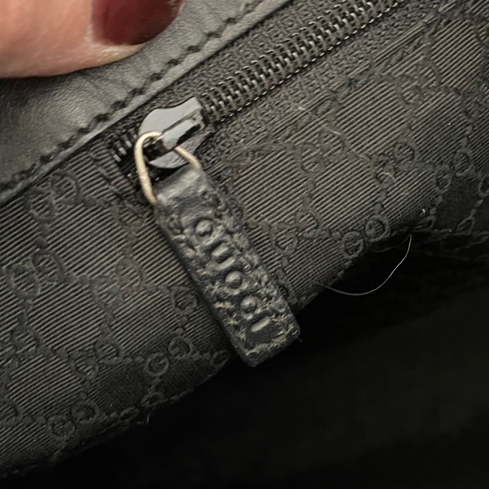 Gucci Sherry Line Black Leather Web Tote Bag with Canvas Handles - Picture 7 of 14